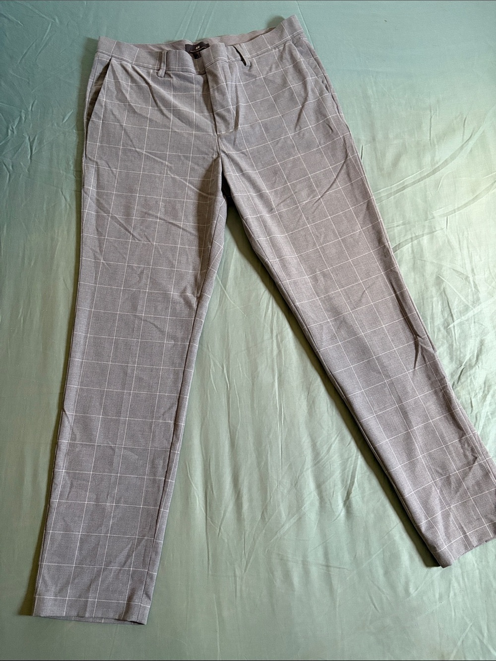 H&M Men's Light Gray Windowpane Dress Pants